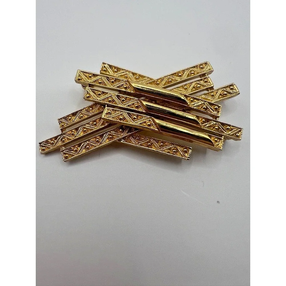 Monet Gold Brooch Abstract‎ Textured Bars Modernist Pin Vintage Signed Statement